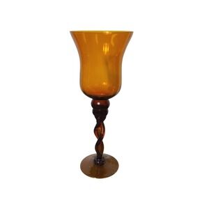 Amber Glass Candle Holder with Twisted Stem